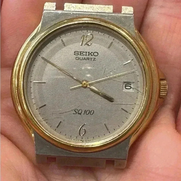 VINTAGE SEIKO SQ100 TWO TONE STAINLESS STEEL WATCH HEAD - Picture 2 of 6